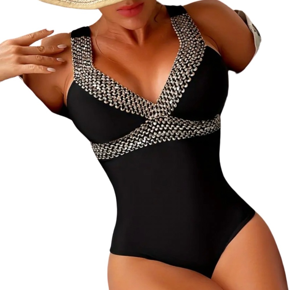 233. Black/Gold One Piece Swimsuit